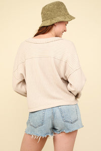 VERY J Exposed Seam V-Neck Ribbed Knit Top - 1985 the VAULT Boutique