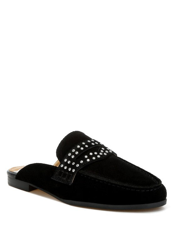 Eve Park Stud Embellished Penny Strap Mules - 1985 the VAULT Boutique