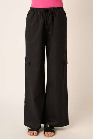 Mittoshop Linen Wide Leg Elastic Waist Cargo Pants - 1985 the VAULT Boutique