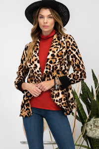 Celeste Full Size Leopard Open Front Long Sleeve Blazer - 1985 the VAULT Boutique