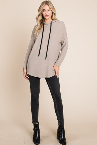 BOMBOM Contrast Drawstring Drop Shoulder Knit Hoodie - 1985 the VAULT Boutique