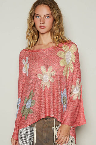 POL Flower Dropped Shoulder Long Sleeve Knit Top - 1985 the VAULT Boutique