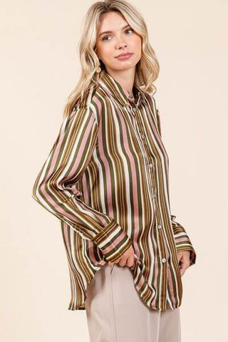 Mittoshop Striped Button Down Satin Shirt - 1985 the VAULT Boutique