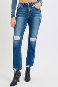 RISEN Full Size High Rise Distressed Crop Straight Jeans - 1985 the VAULT Boutique