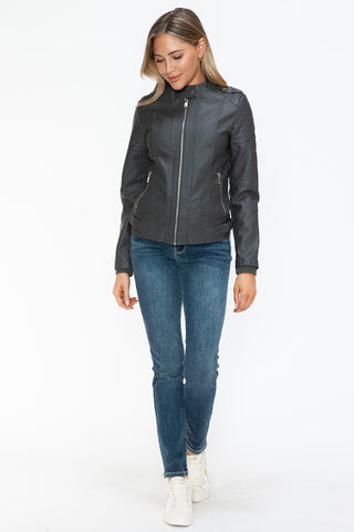 Snobbish PU Leather Biker Jacket with Side Zip Pockets - 1985 the VAULT Boutique