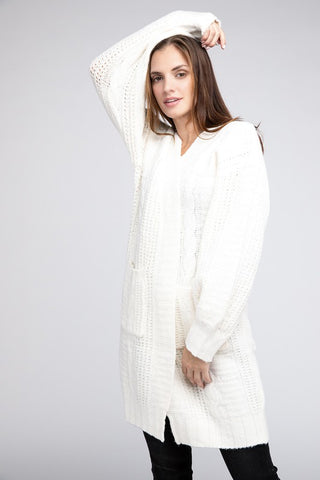 Twist Knitted Open Front Cardigan With Pockets - 1985 the VAULT Boutique