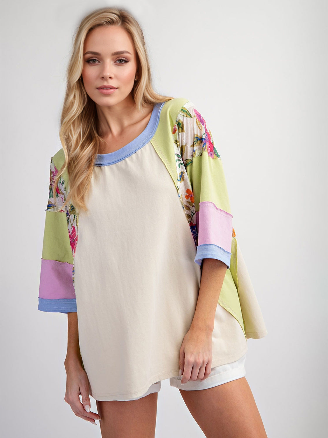 Color Block Printed Three-Quarter Sleeve Top