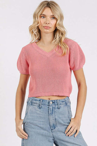 Mittoshop V-Neck Short Sleeve Crop Sweater - 1985 the VAULT Boutique