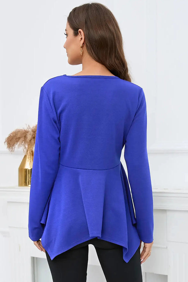 IZURIA Peplum Round Neck Long Sleeve Blouse - 1985 THE VAULT