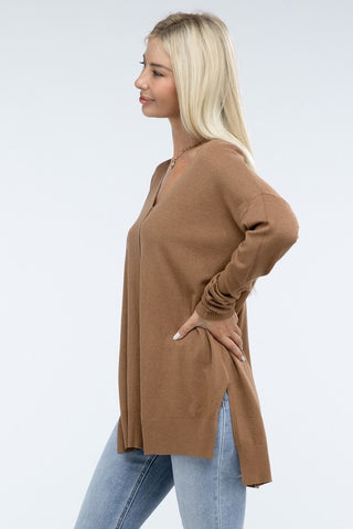 Hi-Low Hem Basic Front Seam Sweater - 1985 the VAULT Boutique