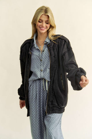 Davi & Dani Exposed Seam Zip Up Dropped Shoulder Jacket - 1985 the VAULT Boutique