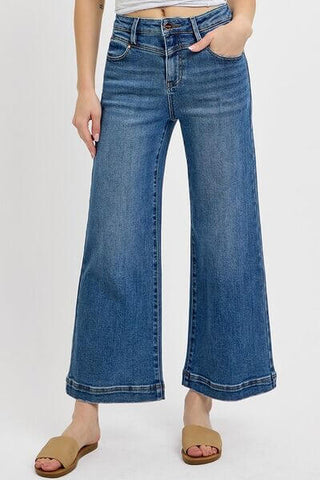 RISEN Full Size High Rise Crop Wide Leg Front Yoke Detail Jeans Plus Size - 1985 the VAULT Boutique