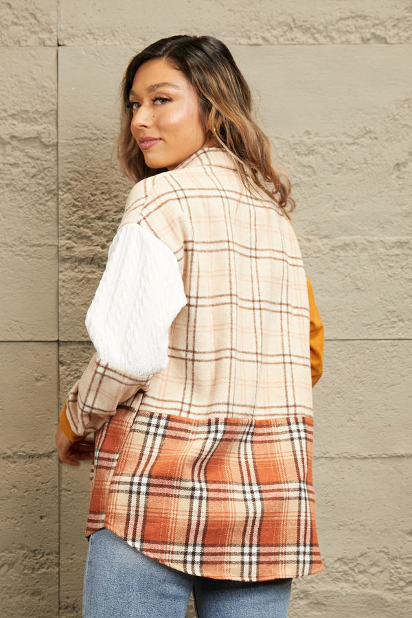 Double Take Plaid Color Block Dropped Shoulder Shacket - 1985 THE VAULT