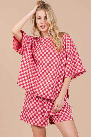 Ces Femme Checkered Round Neck Top and Shorts Set - 1985 the VAULT Boutique