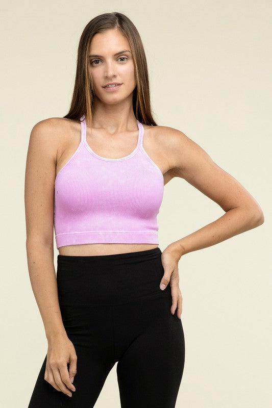 Basic Washed Ribbed Seamless Cropped Cami Top - 1985 the VAULT Boutique