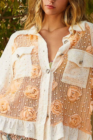 POL Eyelet Flower Pearl Detail Lace Patchwork Shirt - 1985 the VAULT Boutique