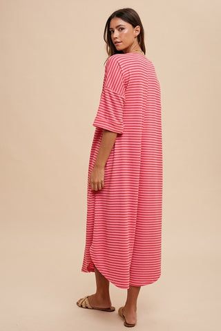 Annie Wear Striped Round Neck Terry Midi Dress - 1985 the VAULT Boutique