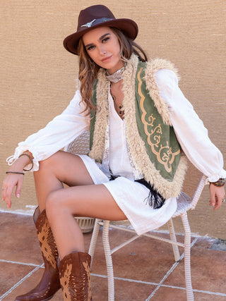 Fuzzy Trim Open Front Vest Coat - 1985 the VAULT Boutique