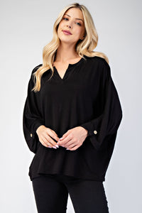 Celeste Full Size Notched Three-Quarter Sleeve Blouse - 1985 the VAULT Boutique