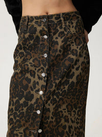 Leopard Button Up Denim Skirt - 1985 the VAULT Boutique