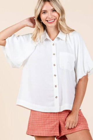 Mittoshop Airflow Short Bubble Sleeve Button Down Shirt - 1985 the VAULT Boutique