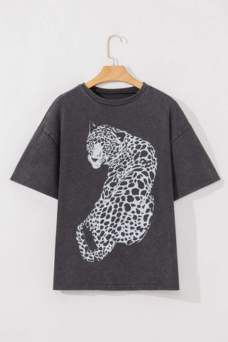 Cheetah Mineral Wash Round Neck Half Sleeve T-Shirt - 1985 the VAULT Boutique