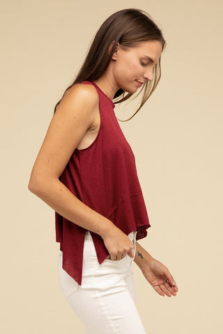 Basic Shark Bite Side Slit Short Sleeveless Top - 1985 the VAULT Boutique