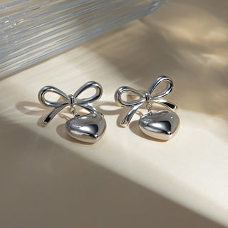 Stainless Steel Bow & Heart Drop Earrings - 1985 the VAULT Boutique