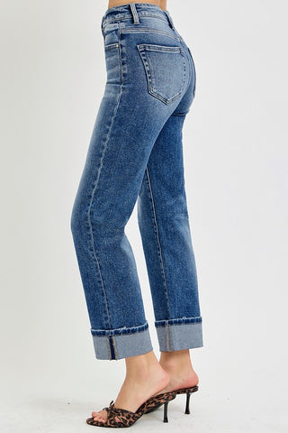 RISEN Full Size High Rise Crop Straight Roll Up Jeans - 1985 the VAULT Boutique