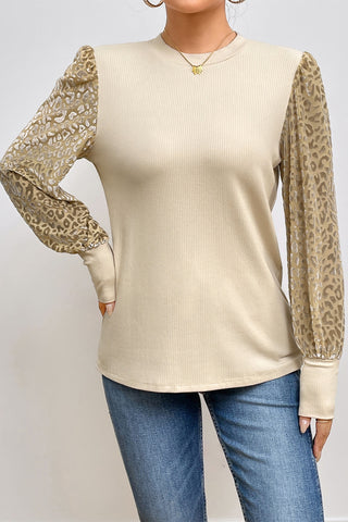 Leopard Print Long Sleeve Ribbed Knit Blouse - 1985 the VAULT Boutique