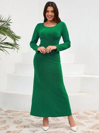 Ruched Round Neck Long Sleeve Dress - 1985 the VAULT Boutique