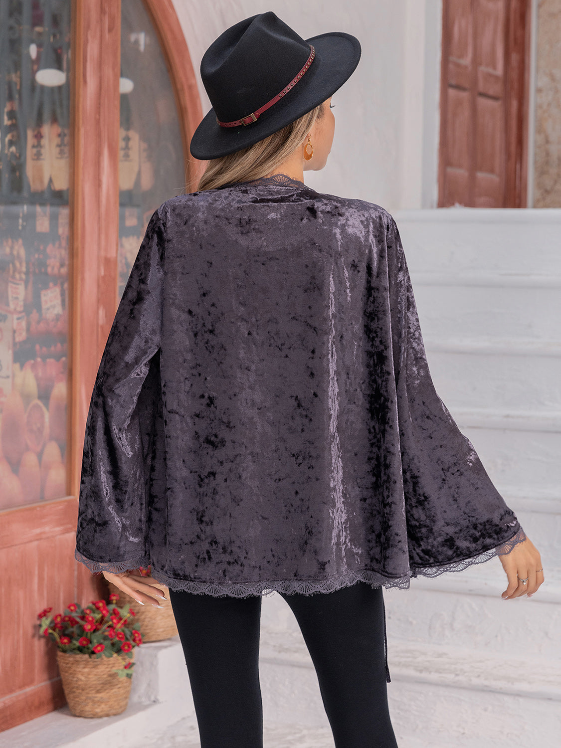 Tied Lace Detail Long Sleeve Cardigan - 1985 the VAULT Boutique