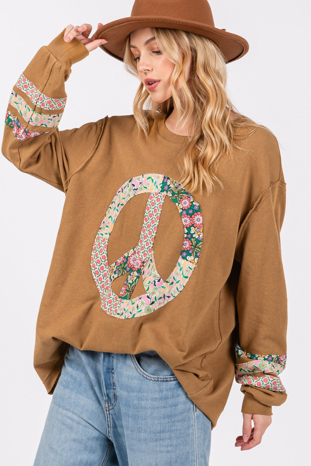 SAGE + FIG Peace Applique Patch Long Sleeve Top - 1985 the VAULT Boutique