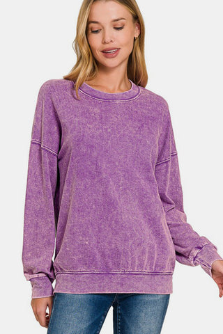 Zenana Washed Round Neck Dropped Shoulder Sweatshirt - 1985 the VAULT Boutique