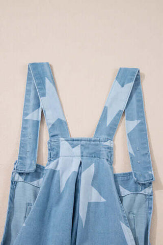 Star Print Square Neck Denim Overalls - 1985 the VAULT Boutique