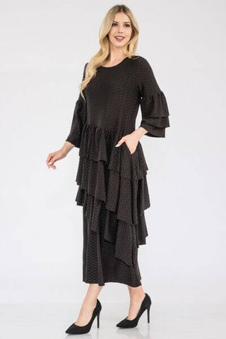 Celeste Full Size Honey Comb Asymmetrical Ruffle Midi Dress Plus Size - 1985 the VAULT Boutique