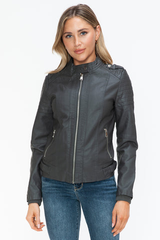 Snobbish PU Leather Biker Jacket with Side Zip Pockets - 1985 the VAULT Boutique