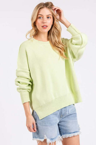 Mittoshop Side Slit Round Neck Drop Shoulder Sweater - 1985 the VAULT Boutique