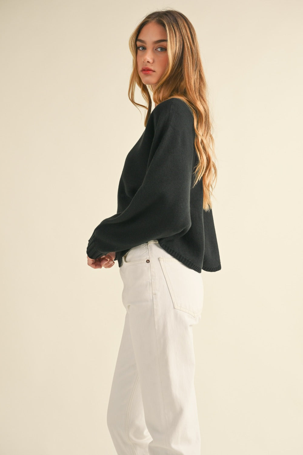 Mable Round Neck Dolman Sleeve Cropped Sweater - 1985 THE VAULT