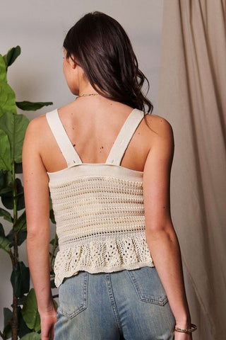 Davi & Dani Crochet Wide Strap Peplum Knit Tank - 1985 the VAULT Boutique