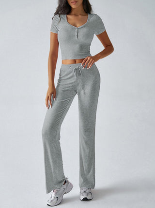 Devine Short Sleeve Top and Drawstring Pants Set - 1985 the VAULT Boutique