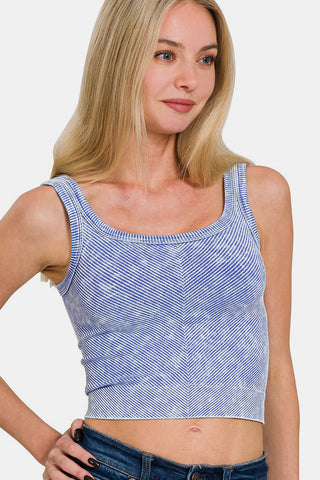 Zenana Washed Ribbed Scoop Neck Wide Strap Tank - 1985 the VAULT Boutique