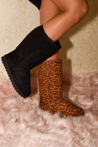 WILD DIVA Leopard Suede Round Toe Boots - 1985 the VAULT Boutique