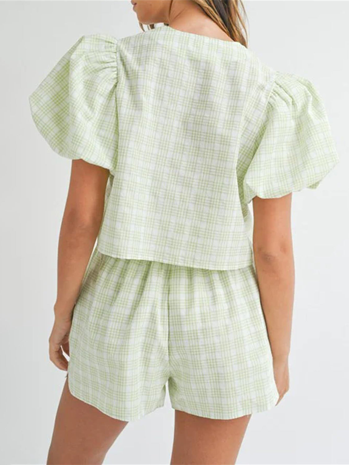 V-Neck Puff Sleeve Top and Shorts Set - 1985 the VAULT Boutique