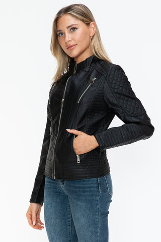 Snobbish Faux Leather Zip Up Mock Neck Jacket - 1985 the VAULT Boutique