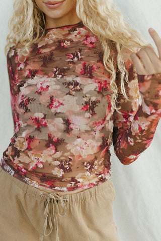 Floral Mock Neck Long Sleeve Sheer Top - 1985 the VAULT Boutique