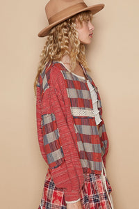 POL Round Neck Long Sleeve Plaid Shirt - 1985 the VAULT Boutique