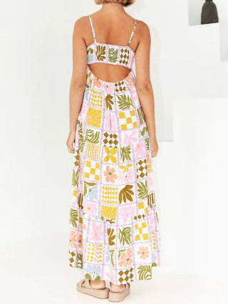 Cutout Printed Square Neck Maxi Cami Dress - 1985 the VAULT Boutique