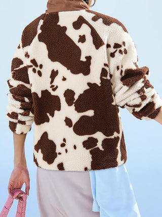 Cow Animal Pocketed Half Snap Sherpa Jacket - 1985 the VAULT Boutique