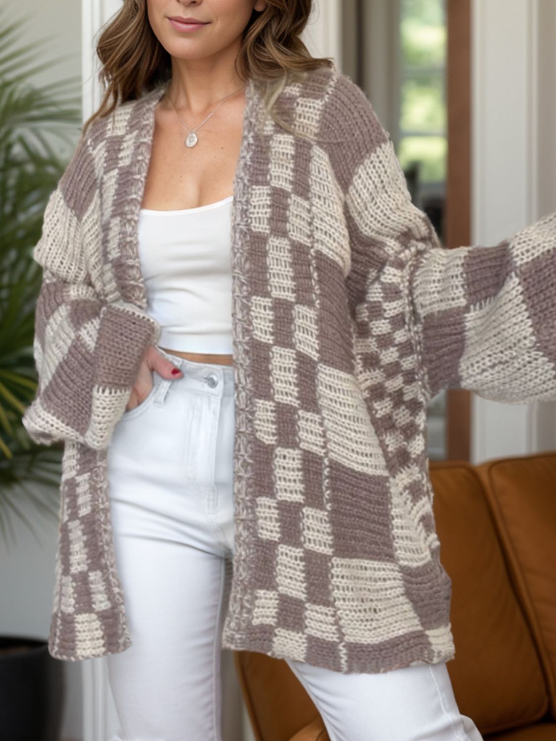 Plaid Open Front Long Sleeve Cardigan - 1985 the VAULT Boutique